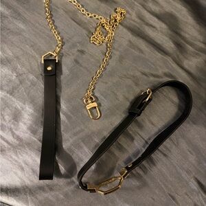 Honey Birdette Black Leather Necklace and Gold Leash